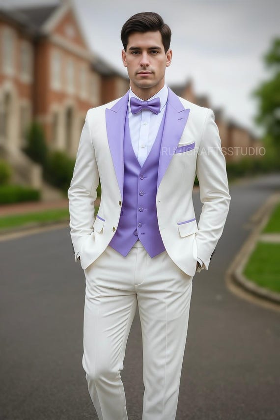 Men's Bright Color Slim Fit Tuxedo Suit - White, Yellow, Lavender, Blue Wedding Groom Suit, X-Large, Jacket Only - View #7