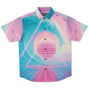 Grid Tide Button Down Shirt Vaporwave Button Down Retro Button Down Streetwear Button Down 90s Button Down Aesthetic Button Down