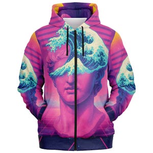 Vaporwave Art Zip Hoodie: Seamless Graphic Design