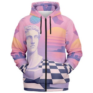 Vaporwave Zip Hoodie: Seamless Graphic Art - Corinthian Streetwear