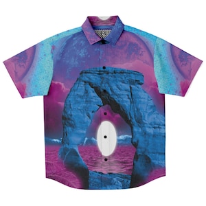 The Visitor Button Down Shirt Vaporwave Button Down Retro Button Down Streetwear Button Down 90s Button Down Aesthetic Button Down