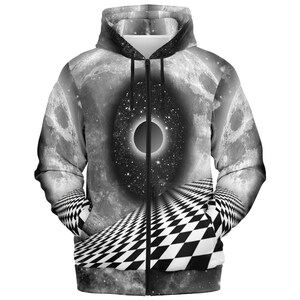 Vaporwave Art Zip Hoodie: Seamless Graphic, Brushed Fleece