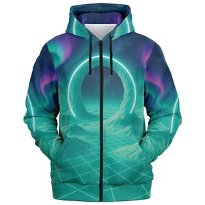 Vaporwave Zip Hoodie: Seamless Astral Graphic - High-Definition Print