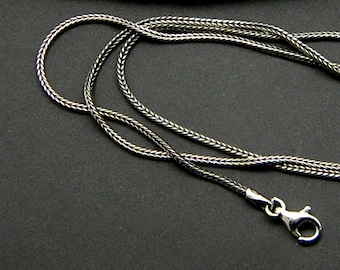Chain sterling silver oxidized foxtail chain, bali woven chain, braided black chain necklace, rustic chain for pendants