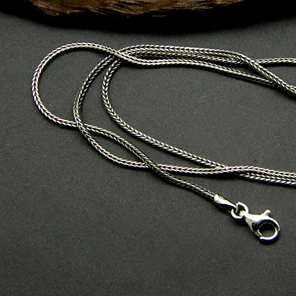 Kette Sterling Silber oxidierte Fuchsschwanzkette, Bali gewebte Kette, geflochtene schwarze Halskette, rustikale Kette für Anhänger