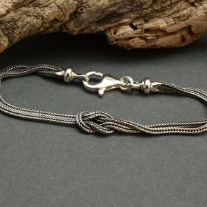 Unisex bracelet knot Sterling silver chain bracelet infinity  wheat chain bangle for men for women oxidized jewelry, rustic bracelet