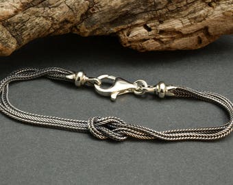 Pulsera unisex con nudo de plata de ley, cadena de espiga infinita, brazalete para hombre y mujer, joyería oxidada, pulsera rústica.