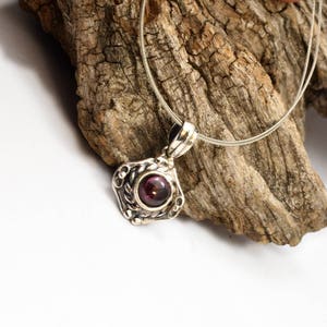 Sterling silver garnet pendant small garnet necklace antique style, everyday pendant gift for her garnet jewelry, January birthstone