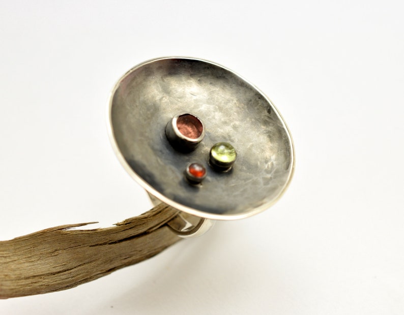 Statement Ring Disc Sterling Silver Multi Stone Ring Etsy