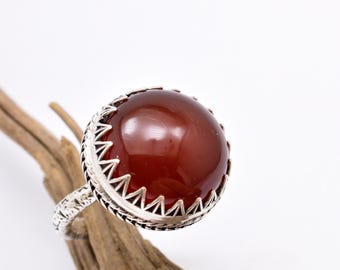 Large carnelian sterling silver ring  red big round stone, artisan  jewelry gift for her