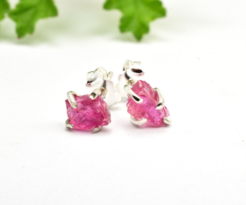 Raw ruby stud earrings sterling silver small ruby earrings | Etsy