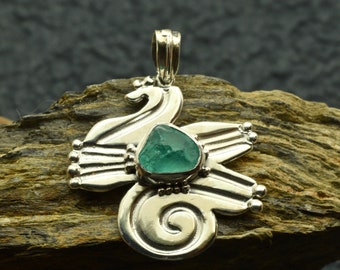 Raw apatite necklace sterling silver rough blue crystal pendant artisan apatite jewelry, gift for her