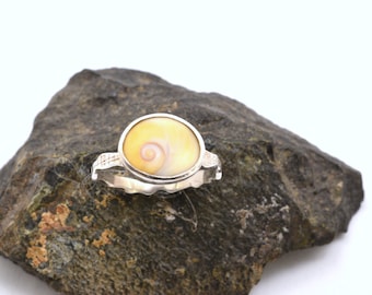 Sterling silver eye of the sea ring , Operculum Aegean Naxos sea  shell, ocean inspired jewelry