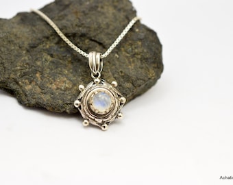 Moonstone necklace from sterling silver, pendant with lovely bluish stone vintage style  artisan jewelry gift