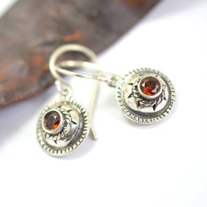 Silver garnet earrings, sterling silver small earrings, rustic antique style, gemstone earrings, garnet jewelry, January birthstone