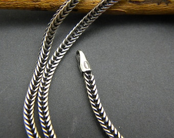 sterling silver chain oxidized wheat chain, bali woven chain, braided rope chain necklace, unisex chain for rustic pendants for men or women