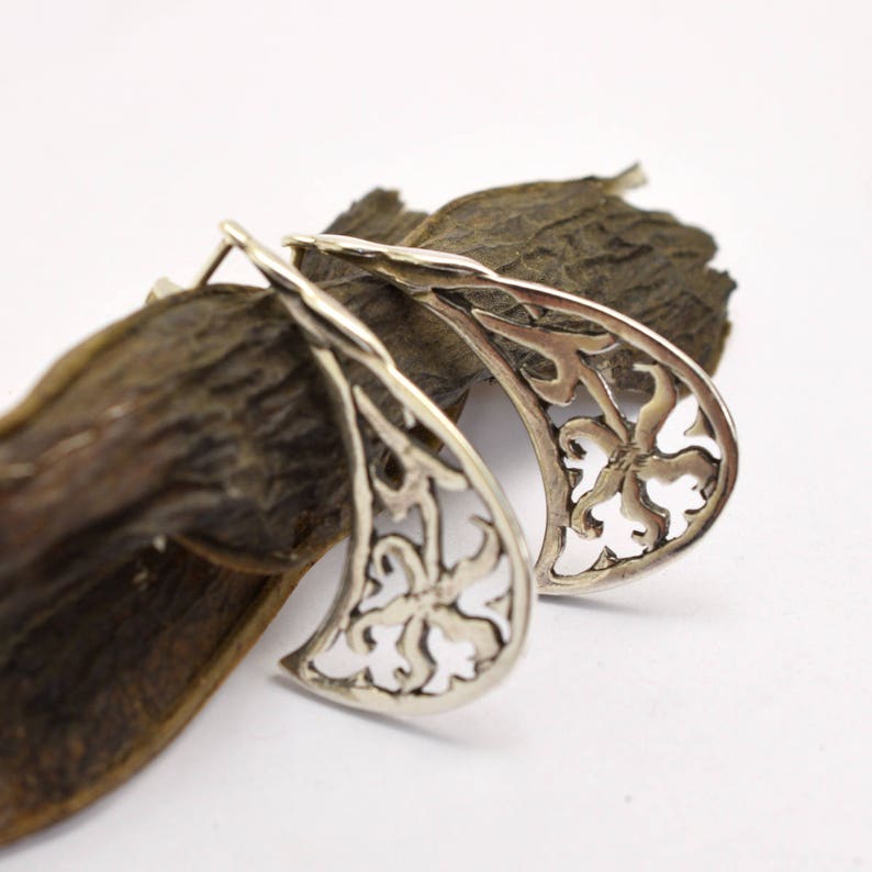 Silver long post earrings cutout floral post stud earring Etsy