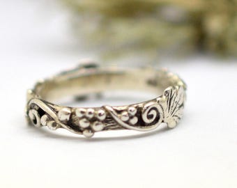 Silver vine stack ring, vines branch stacking ring in sterling silver size 6 delicate band ring, promise ring