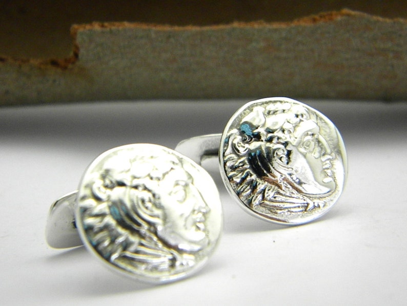 men/'s cuff link antique style wedding gift Sterling silver cufflinks Alexander the Great men jewelry men accessories gift for men