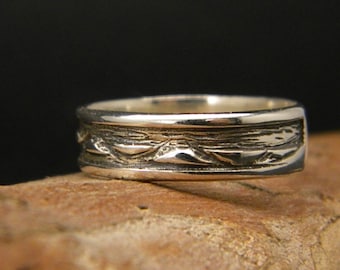 Men's Silver Ring Band, organic sterling silver rustic ring for man size 10 silver band ring, men's wedding band