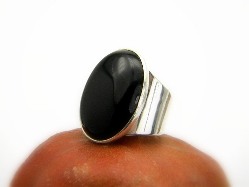 Black Onyx Ring, Sterling silver Ring, statement big Ring, Oval Black Stone, Artisan modernist statement ring image 3