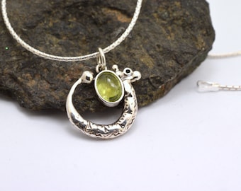 Sterling silver peridot necklace with nature inspired pendant, August birthstone green jewelry gift for her