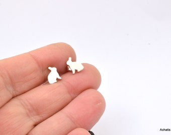 Sterling silver bunny studs , animal silhouette  post earrings,  handmade  jewelry for teenagers and girls