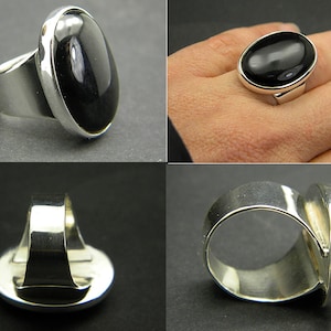 Black Onyx Ring, Sterling silver Ring, statement big Ring, Oval Black Stone, Artisan modernist statement ring image 5