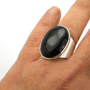 Black Onyx Ring, Sterling silver Ring, statement big Ring, Oval Black Stone, Artisan modernist statement ring image 4