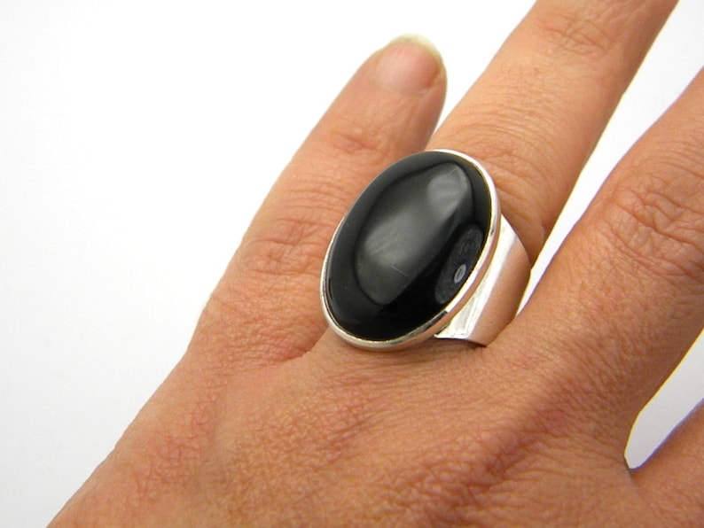 Black Onyx Ring, Sterling silver Ring, statement big Ring, Oval Black Stone, Artisan modernist statement ring image 4