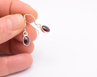 Small oval garnet earrings from sterling silver,  garnet jewelry for January birthstone gifts for teens and woman