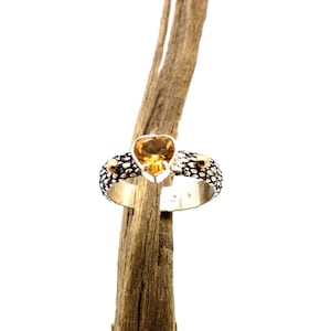 Natural citrine heart ring from sterling silver with accents of gold 14k, artisan jewelry gift for girlfriend , wife and sister