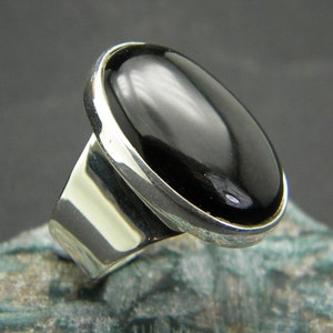Black Onyx Ring, Sterling silver Ring, statement big Ring, Oval Black Stone, Artisan modernist statement ring image 2