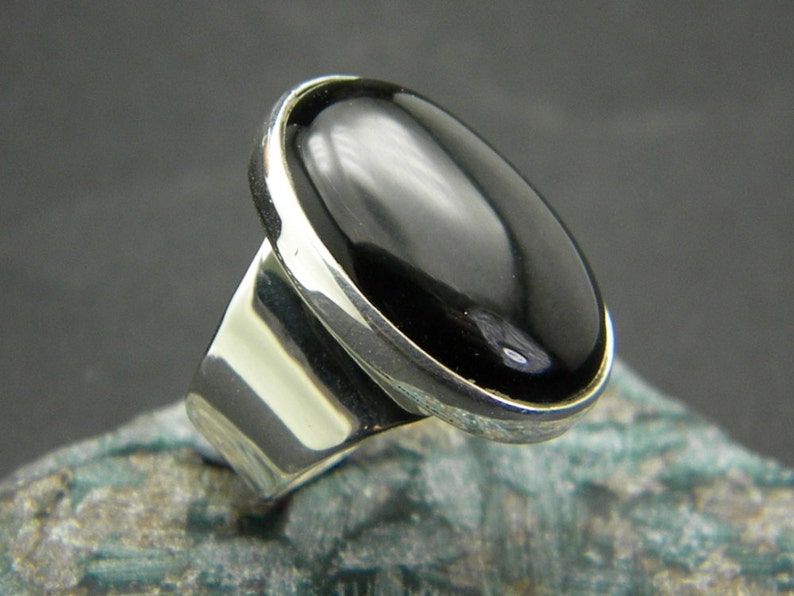 Black Onyx Ring, Sterling silver Ring, statement big Ring, Oval Black Stone, Artisan modernist statement ring image 2