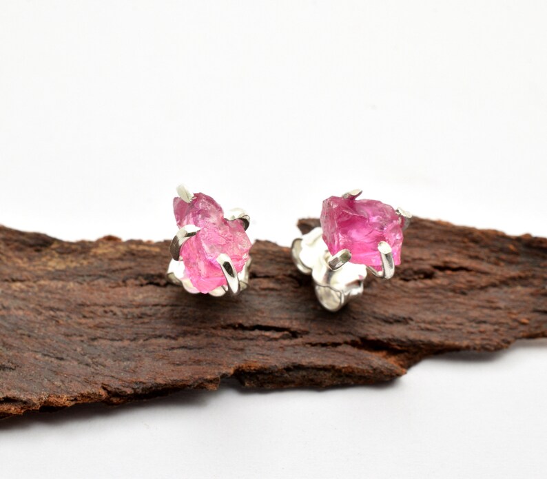 Raw ruby stud earrings sterling silver small ruby earrings | Etsy