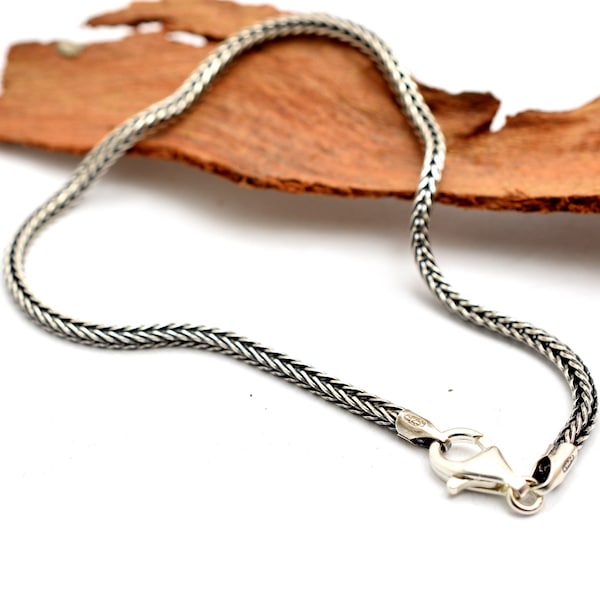 Oxidized chain bracelet sterling silver wheat chain 2.1 mm bali woven chain braided rope unisex bracelet chain 8" inches 6" - 9"