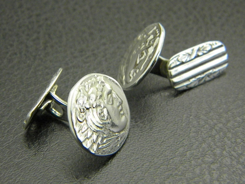 men/'s cuff link antique style wedding gift Sterling silver cufflinks Alexander the Great men jewelry men accessories gift for men