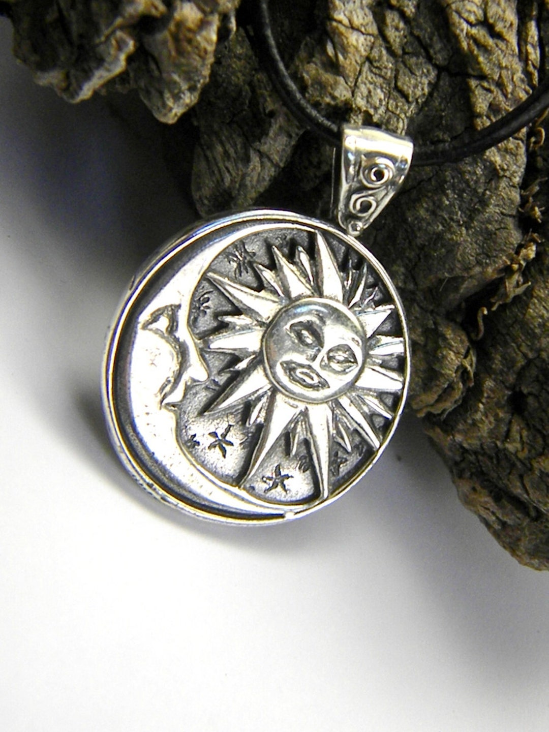 Sun and Moon Silver Pendant, Moon and Sun Sterling Silver Necklace in ...