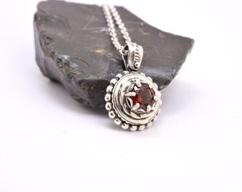 Garnet necklace from sterling silver, pendant with deep red January birthstone gift, vintage style  garnet jewelry
