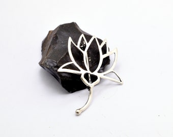 Lotus flower brooch from sterling silver, modernist cut out  simple shawl pin, gift for her, minimal jewelry