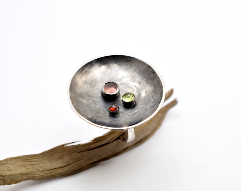 Statement Ring Disc Sterling Silver Multi Stone Ring Etsy