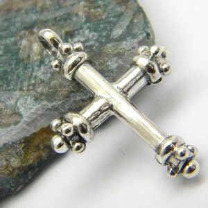 Sterling Silver cross, tubular cross pendant , Christianity, Solid silver cross ,granules