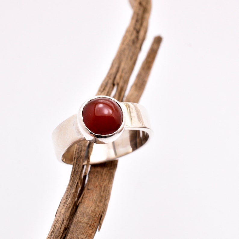 carnelian jewelry red agate gemstone minimalist ring size 8 or 6.5 Carnelian ring in sterling silver simple stone ring mother/'s gift