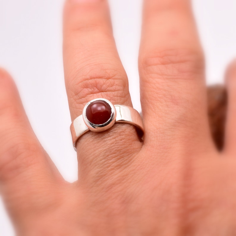 carnelian jewelry red agate gemstone minimalist ring size 8 or 6.5 Carnelian ring in sterling silver simple stone ring mother/'s gift