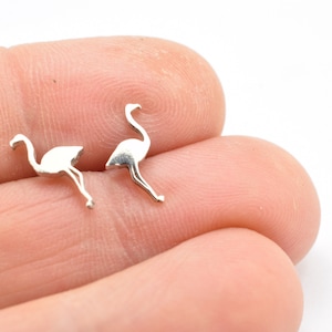 Sterling silver flamingo studs , animal silhouette tiny  tropical earrings,  handmade  jewelry for teenagers and girls