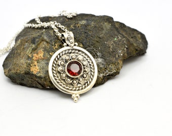 Garnet necklace from sterling silver, pendant with deep red January birthstone gift, vintage style  garnet jewelry