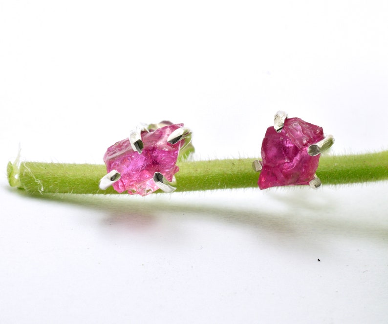Raw Ruby Stud Earrings Sterling Silver Small Ruby Earrings - Etsy