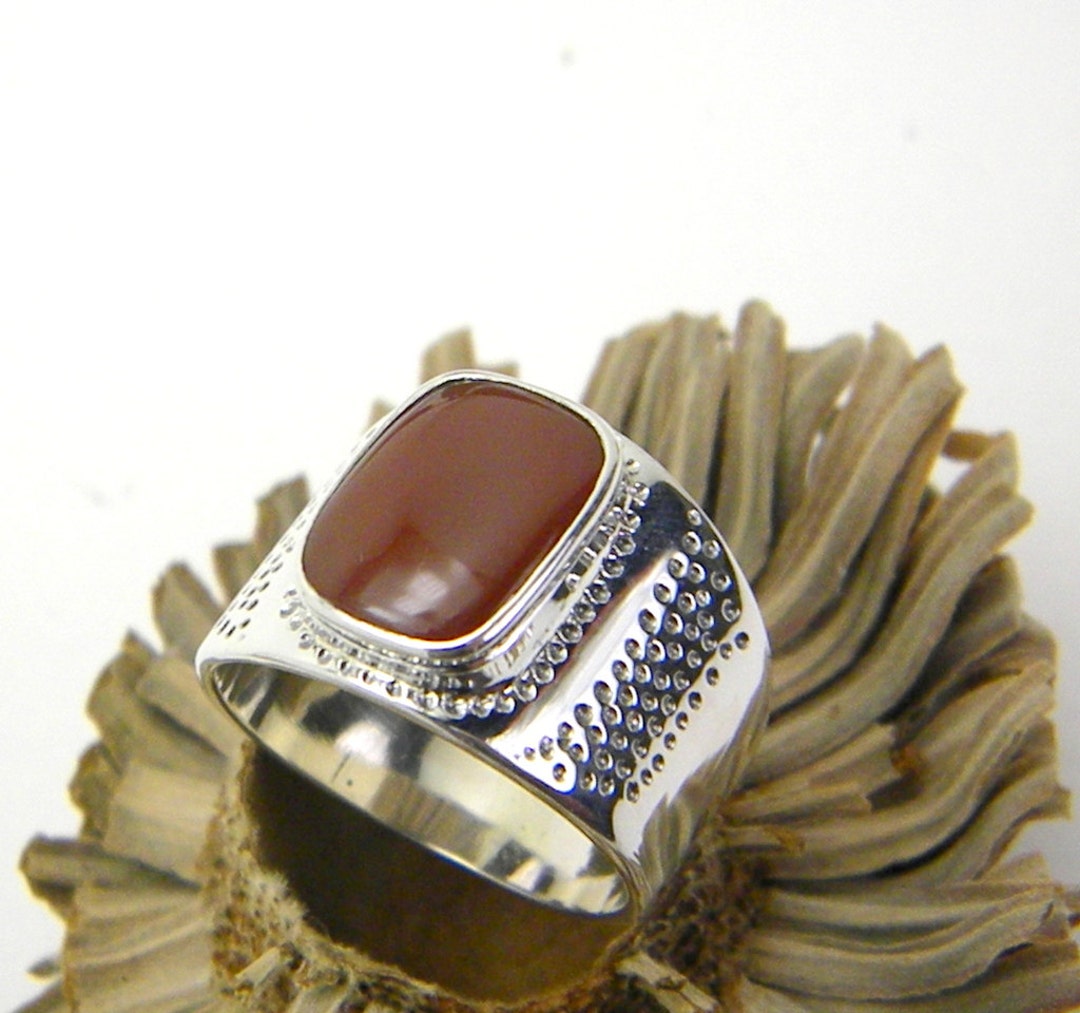 Sterling Silver Carnelian Men's Ring Stone Ring for Man, Handmade Wide ...