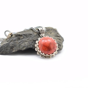 Statement Rote Koralle Anhänger Sterling Silber rot Schwamm Koralle Halskette, Koralle Schmuck Handgemacht Boho Geschenk für Sie
