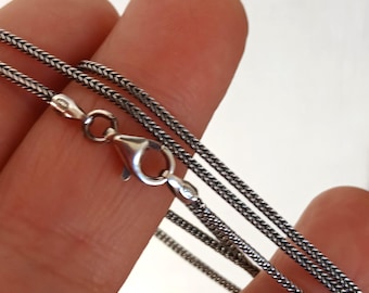 Collana con catena in argento sterling ossidato a coda di volpe, catena intrecciata unisex Bali, per pendenti con finitura anticata